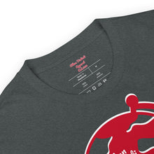 Load image into Gallery viewer, Ethan Globe - Dark Heather - Red / White Globe - White Text - Short-Sleeve Unisex T-Shirt