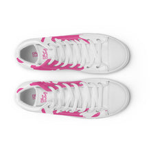Load image into Gallery viewer, Paint Splash - White - With White/Pink Text, Pink Paint Splash Design - Women’s High Top Canvas Sneakers