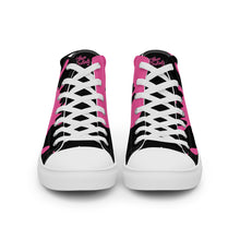 Load image into Gallery viewer, Paint Splash - Black - Black/Pink Text, With Pink Paint Splash Design - Women’s High Top Canvas Sneakers