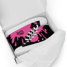 Load image into Gallery viewer, Paint Splash - Black - Black/Pink Text, With Pink Paint Splash Design - Women’s High Top Canvas Sneakers