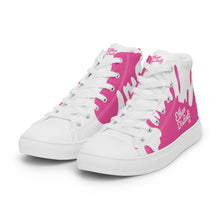 Load image into Gallery viewer, Paint Splash - White - With White/Pink Text, Pink Paint Splash Design - Women’s High Top Canvas Sneakers