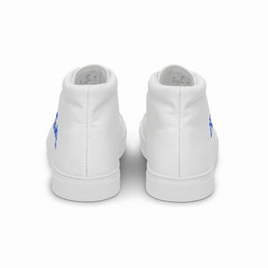 EDM - White - Royal Blue Text - Men’s High Top Canvas Sneakers