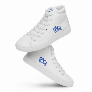 EDW - White - Royal Blue Text - Women’s High Top Canvas Sneakers