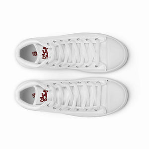 202.B - White - Maroon/Black Text - Women’s High Top Canvas Sneakers