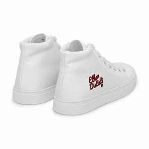 202.B - White - Maroon/Black Text - Women’s High Top Canvas Sneakers