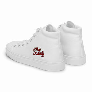 202.B - White - Maroon/Black Text - Men’s High Top Canvas Sneakers