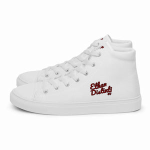 202.B - White - Maroon/Black Text - Women’s High Top Canvas Sneakers