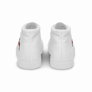 202.B - White - Maroon/Black Text - Women’s High Top Canvas Sneakers