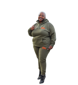 FWE - Military Green - Orange Embroidered Text - Unisex Fleece - Slim Fit Sweatpants *NOTE: This Item "Run Small" Order A Size Up.