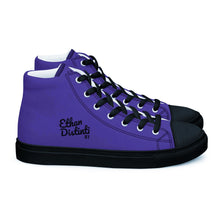 Load image into Gallery viewer, EDM - Purple - Black Text - Men’s High Top Canvas Sneakers
