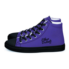 Load image into Gallery viewer, EDM - Purple - Black Text - Men’s High Top Canvas Sneakers
