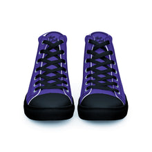 Load image into Gallery viewer, EDM - Purple - Black Text - Men’s High Top Canvas Sneakers
