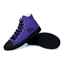 Load image into Gallery viewer, EDM - Purple - Black Text - Men’s High Top Canvas Sneakers
