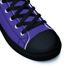 Load image into Gallery viewer, EDM - Purple - Black Text - Men’s High Top Canvas Sneakers
