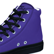 Load image into Gallery viewer, EDM - Purple - Black Text - Men’s High Top Canvas Sneakers
