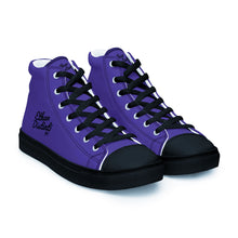 Load image into Gallery viewer, EDM - Purple - Black Text - Men’s High Top Canvas Sneakers
