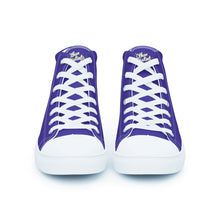 Load image into Gallery viewer, 410.A - Purple - White/Old Gold/Black Text - Men’s High Top Canvas Sneakers *NOTE: The sole of the sneakers is available in 2 colors: Black or White
