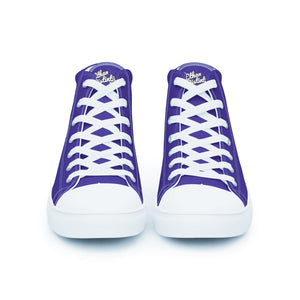 410.A - Purple - White/Old Gold/Black Text - Men’s High Top Canvas Sneakers *NOTE: The sole of the sneakers is available in 2 colors: Black or White