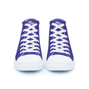 410.A - Purple - White/Old Gold/Black Text - Women’s High Top Canvas Sneakers *NOTE: The sole of the sneakers is available in 2 colors: Black or White