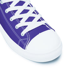 Load image into Gallery viewer, 410.A - Purple - White/Old Gold/Black Text - Men’s High Top Canvas Sneakers *NOTE: The sole of the sneakers is available in 2 colors: Black or White
