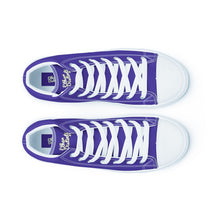 Load image into Gallery viewer, 410.A - Purple - White/Old Gold/Black Text - Men’s High Top Canvas Sneakers *NOTE: The sole of the sneakers is available in 2 colors: Black or White
