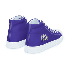 Load image into Gallery viewer, 410.A - Purple - White/Old Gold/Black Text - Men’s High Top Canvas Sneakers *NOTE: The sole of the sneakers is available in 2 colors: Black or White
