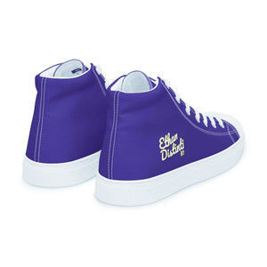 410.A - Purple - White/Old Gold/Black Text - Men’s High Top Canvas Sneakers *NOTE: The sole of the sneakers is available in 2 colors: Black or White