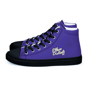 410.A - Purple - White/Old Gold/Black Text - Men’s High Top Canvas Sneakers *NOTE: The sole of the sneakers is available in 2 colors: Black or White