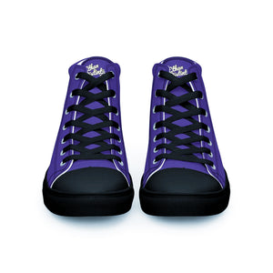 410.A - Purple - White/Old Gold/Black Text - Men’s High Top Canvas Sneakers *NOTE: The sole of the sneakers is available in 2 colors: Black or White