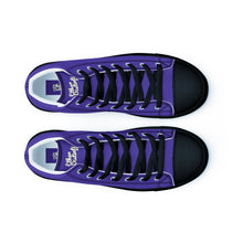 Load image into Gallery viewer, 410.A - Purple - White/Old Gold/Black Text - Men’s High Top Canvas Sneakers *NOTE: The sole of the sneakers is available in 2 colors: Black or White
