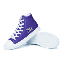 Load image into Gallery viewer, 410.A - Purple - White/Old Gold/Black Text - Women’s High Top Canvas Sneakers *NOTE: The sole of the sneakers is available in 2 colors: Black or White
