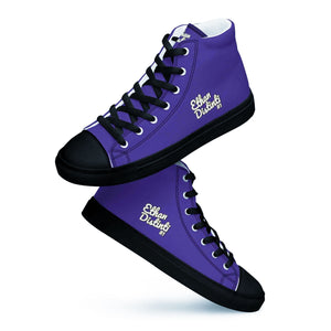 410.A - Purple - White/Old Gold/Black Text - Women’s High Top Canvas Sneakers *NOTE: The sole of the sneakers is available in 2 colors: Black or White