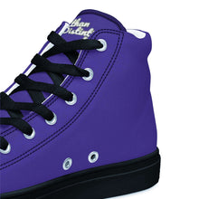 Load image into Gallery viewer, 410.A - Purple - White/Old Gold/Black Text - Women’s High Top Canvas Sneakers *NOTE: The sole of the sneakers is available in 2 colors: Black or White
