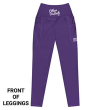 Load image into Gallery viewer, Art 101 - Purple - White Text - White Stitching - Leggings With Pockets
