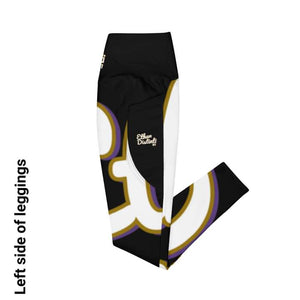 410.B - Black - White/Old Gold/Purple - Wrap Around.2 - Leggings With Pockets