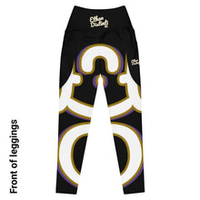 Load image into Gallery viewer, 410.B - Black - White/Old Gold/Purple - Wrap Around.2 - Leggings With Pockets
