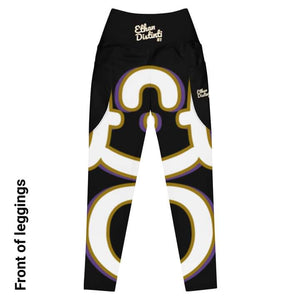 410.B - Black - White/Old Gold/Purple - Wrap Around.2 - Leggings With Pockets