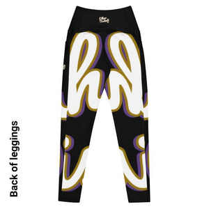 410.B - Black - White/Old Gold/Purple - Wrap Around.2 - Leggings With Pockets