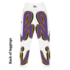 410.C - White - Purple/Old Gold/Black -  Wrap Around - Leggings With Pockets