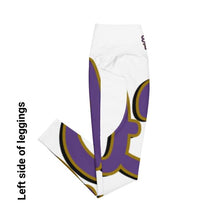 Load image into Gallery viewer, 410.C - White - Purple/Old Gold/Black -  Wrap Around - Leggings With Pockets
