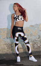 Load image into Gallery viewer, 410.B - Black - White/Old Gold/Purple - Wrap Around.2 - Leggings With Pockets
