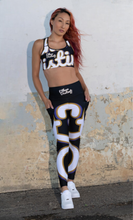 Load image into Gallery viewer, 410.B - Black - White/Old Gold/Purple - Wrap Around.2 - Leggings With Pockets
