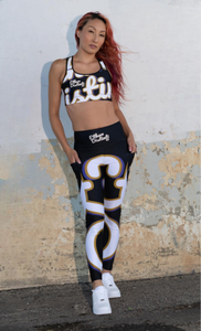 410.B - Black - White/Old Gold/Purple - Wrap Around.2 - Leggings With Pockets