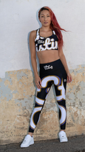 Load image into Gallery viewer, 410.B - Black - White/Old Gold/Purple - Wrap Around.2 - Leggings With Pockets
