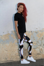 Load image into Gallery viewer, 410.B - Black - White/Old Gold/Purple - Wrap Around.2 - Leggings With Pockets
