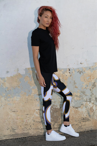 410.B - Black - White/Old Gold/Purple - Wrap Around.2 - Leggings With Pockets