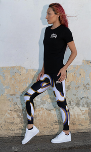 410.B - Black - White/Old Gold/Purple - Wrap Around.2 - Leggings With Pockets