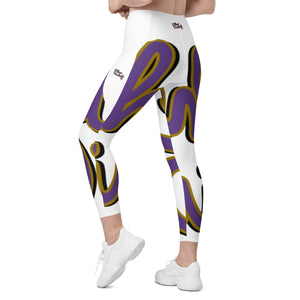 410.C - White - Purple/Old Gold/Black -  Wrap Around - Leggings With Pockets