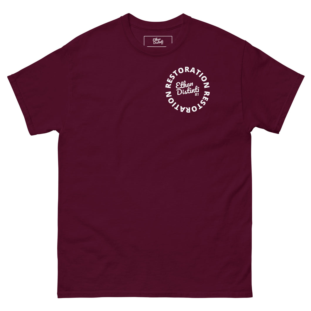 RESTORATION - Coll #4.B - Avail In The Colors: Maroon, Black, Navy, Dark Chocolate, Cardinal, Dark Heather, Charcoal, Military Green, Brown Savana, Sport Grey, Unisex Classic Tee *Design On Back