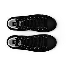 Load image into Gallery viewer, EDM - Black.2 - White Text - Men’s High Top Canvas Sneakers
